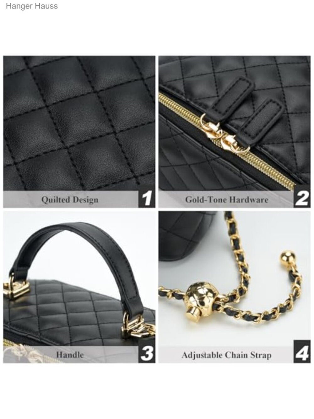 Quilted Faux Leather Crossbody Bag Small Square Purse Gold Hardware - Picture 3 of 5